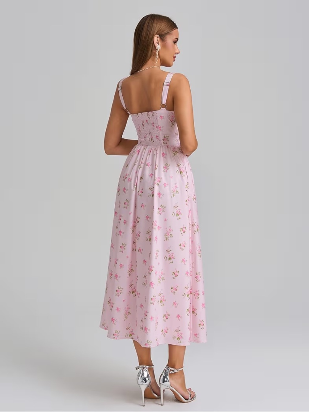 Floral Corset Midi Dress Flowy Slit Sundress with Pockets Size XS NWT - Picture 13 of 15